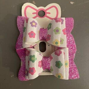 Floral and Glitter Pink Hair Bow Set